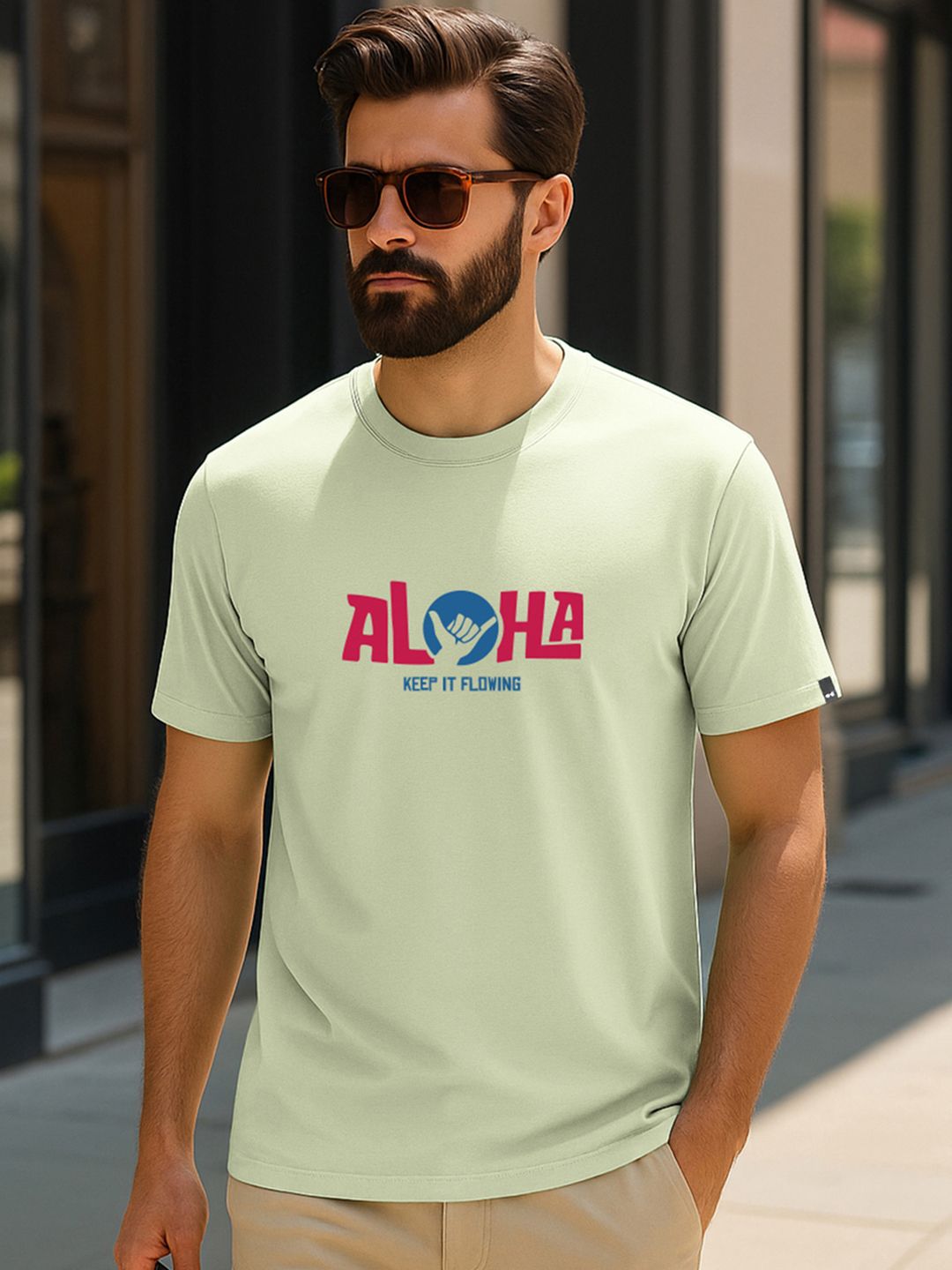 Bewakoof Men Fog Green Aloha Typography T-shirt