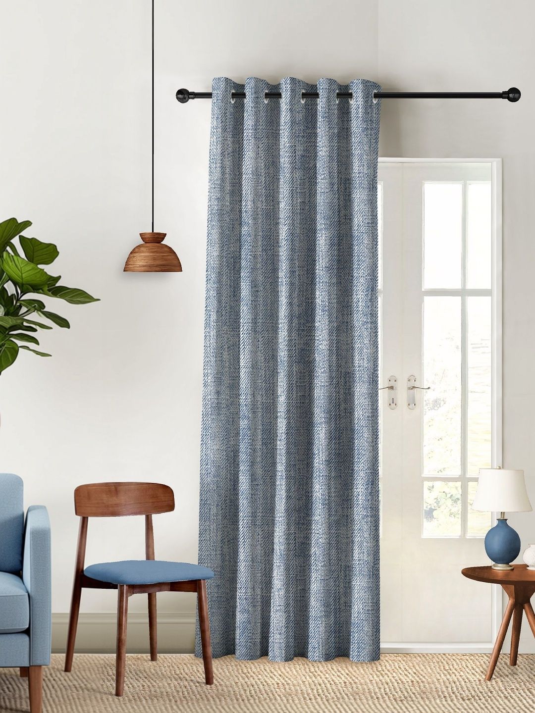 Nefertiti Home Textura Blue Blackout Curtain 7 Feet