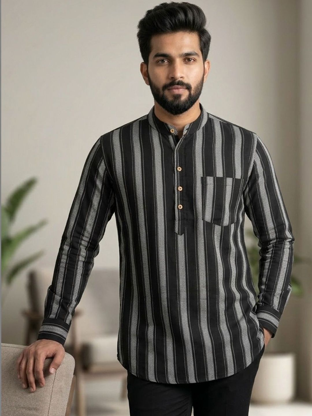 THE SOUL PATROL Soul Patrol Mens Cotton Printed Short Kurtas