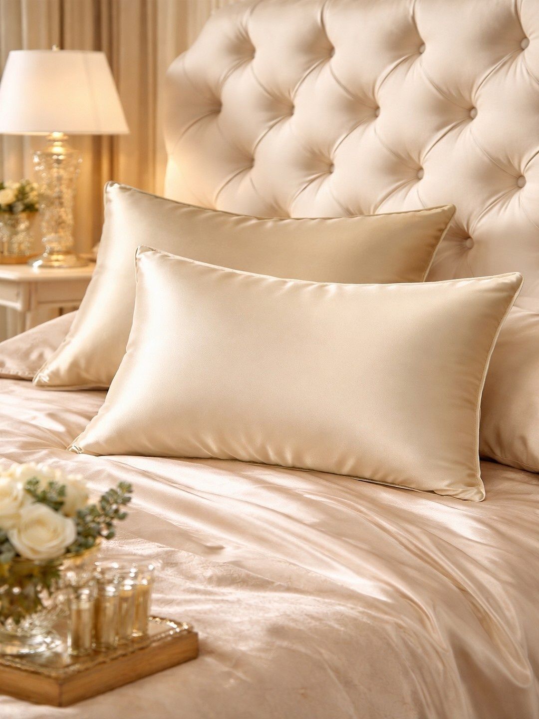 RRC RRC Beige 2 Pieces Solid Pure Silk Rectangle Pillow Covers