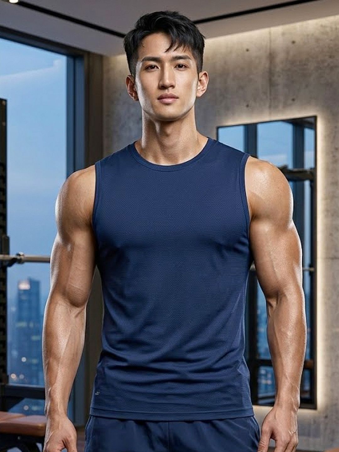 Friskers Mens Navy Blue Sleeveless Round Neck Tshirts
