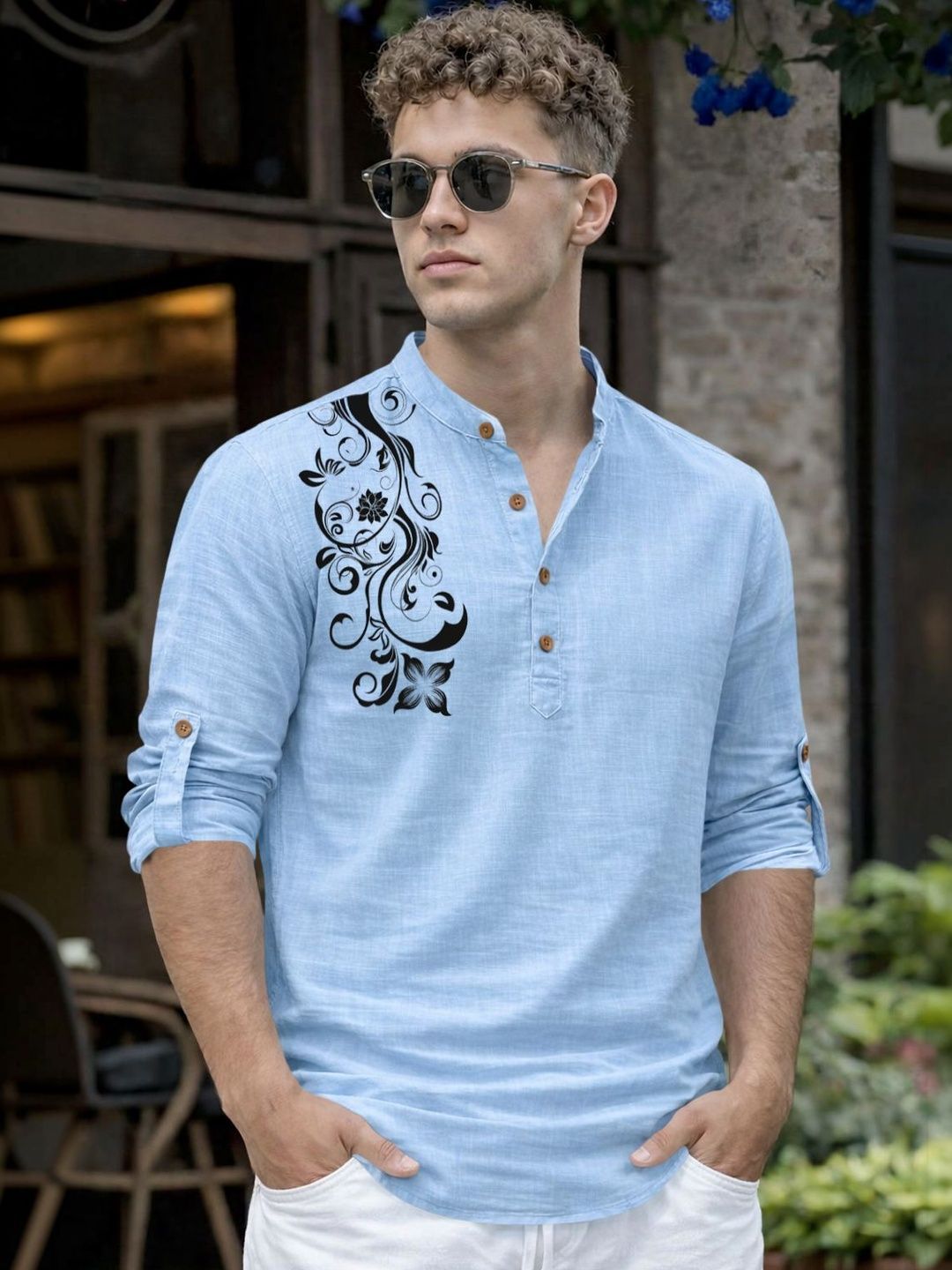 ZELINCO Men Thread Work Angrakha Kurta
