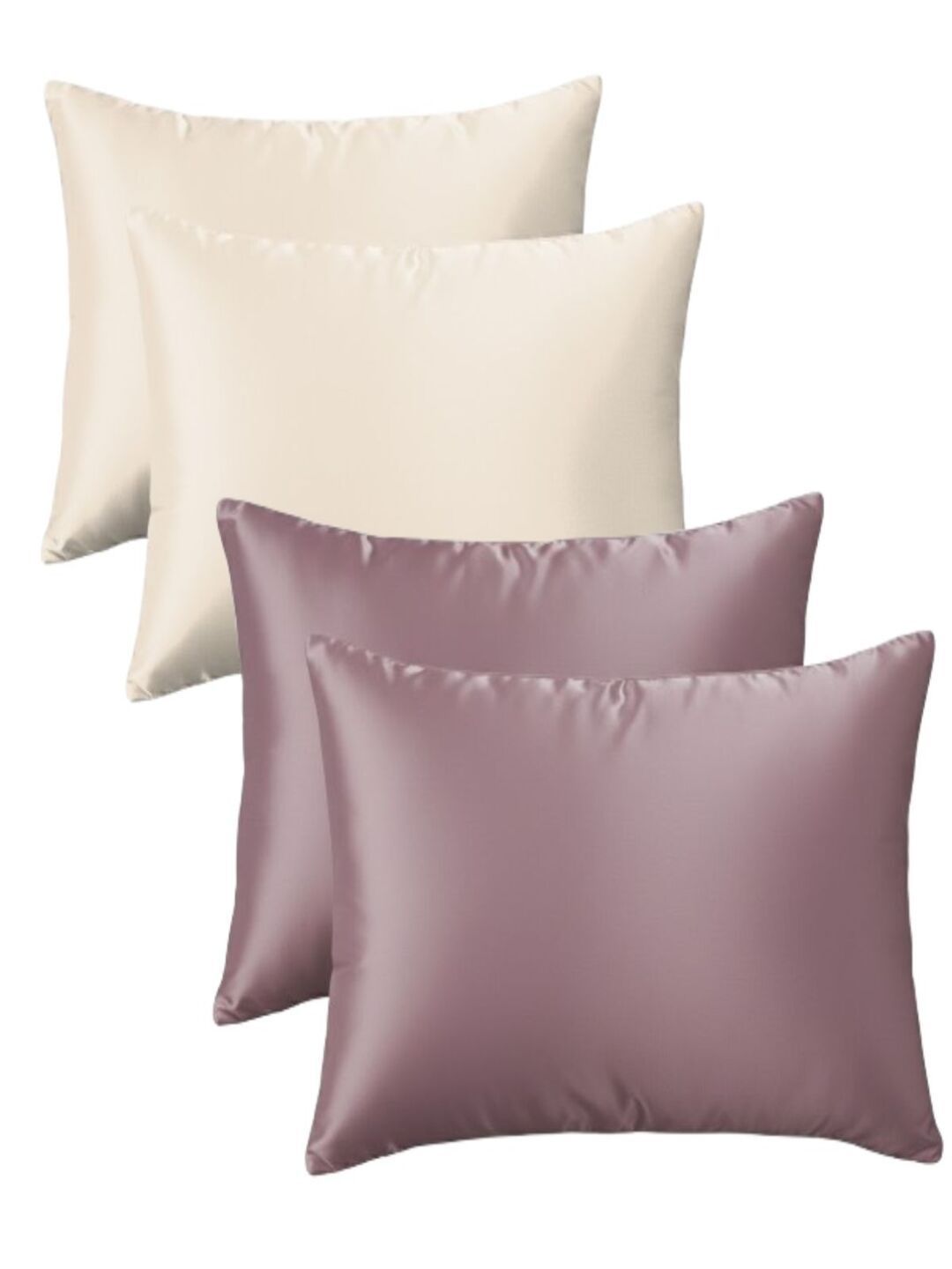 RRC RRC Beige & Lavender 4 Pieces Solid Pure Silk Blend Rectangle Pillow Covers
