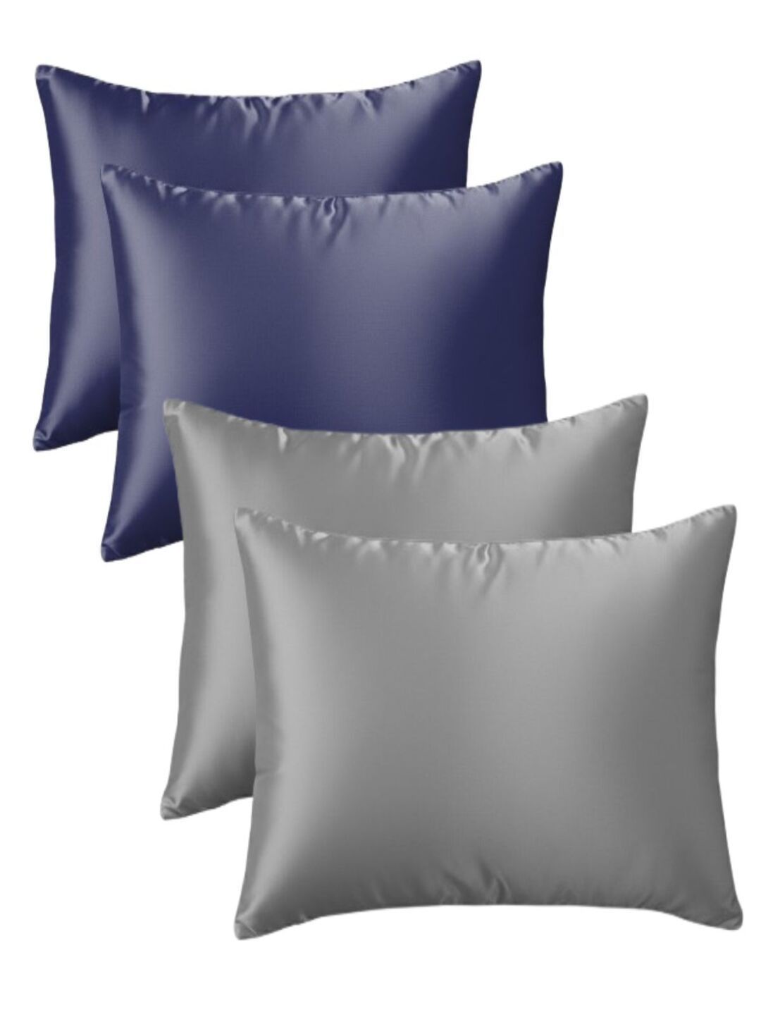 RRC RRC Blue & Grey 4 Pieces Solid Pure Silk Blend Rectangle Pillow Covers