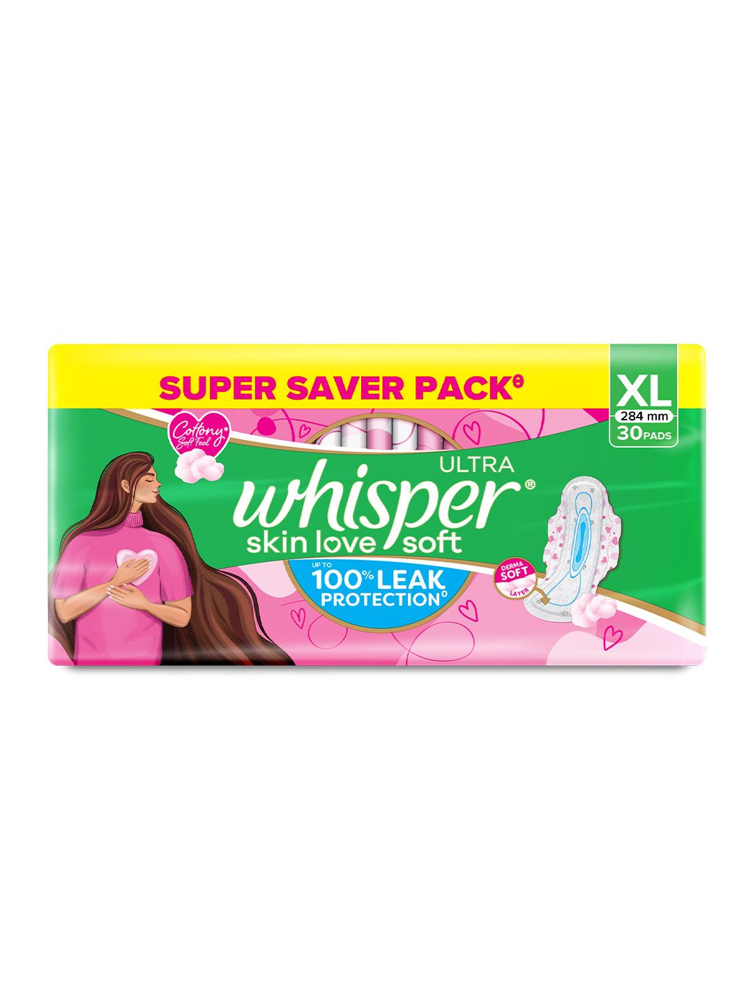 Whisper Whisper Ultra Skinlove Soft Thin Irritation Free XL Sanitary Pads - 30 Pads