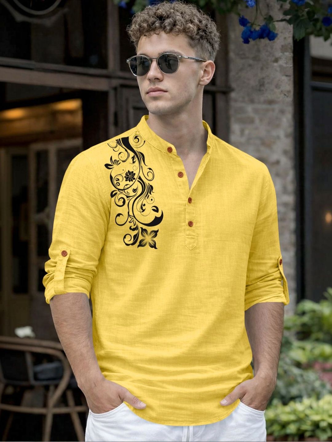 ZELINCO Men Thread Work A-Line Kurta