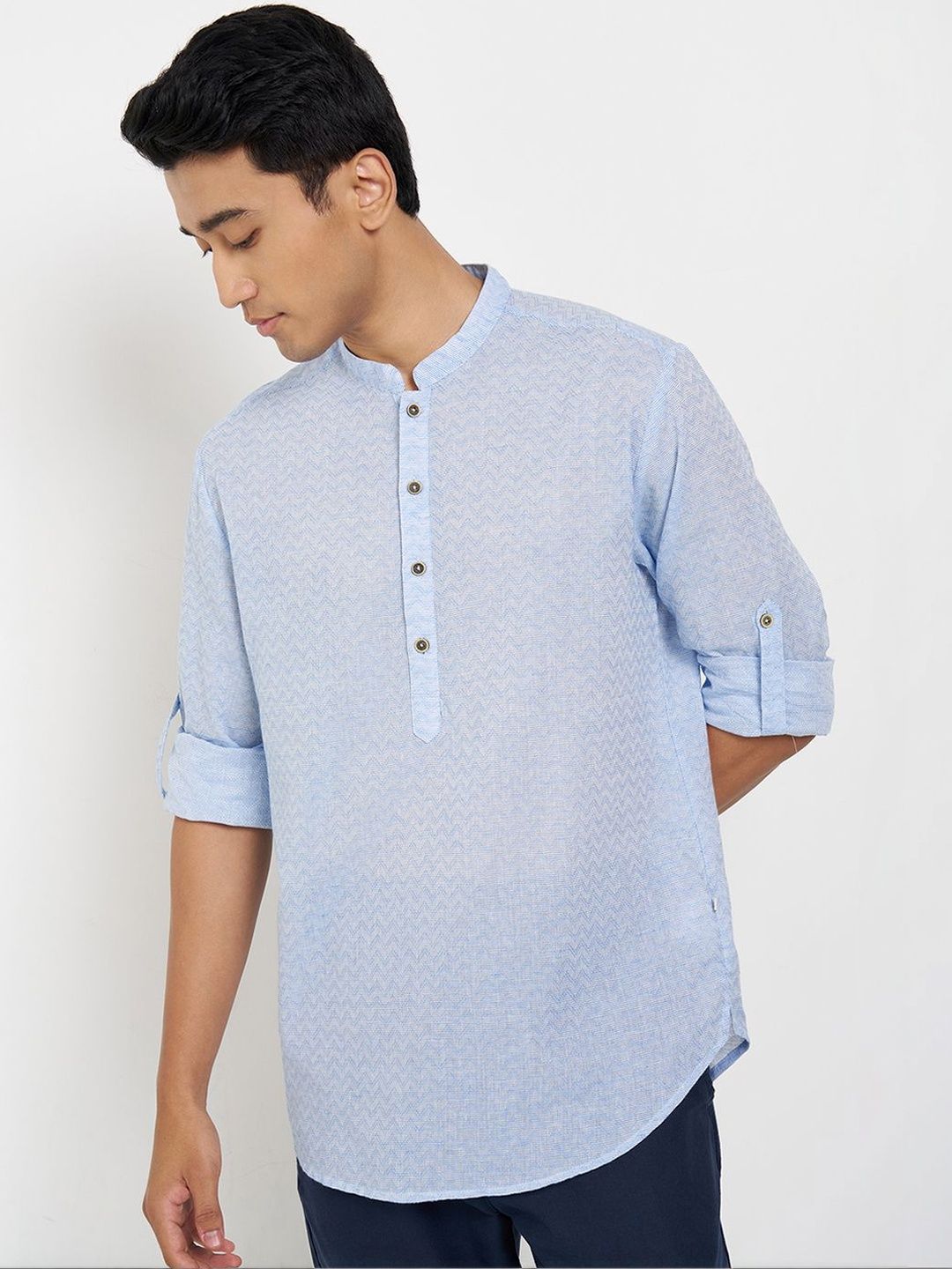 indus route by Pantaloons Men Abstract Printed Mandarin Collar Cotton Kurta