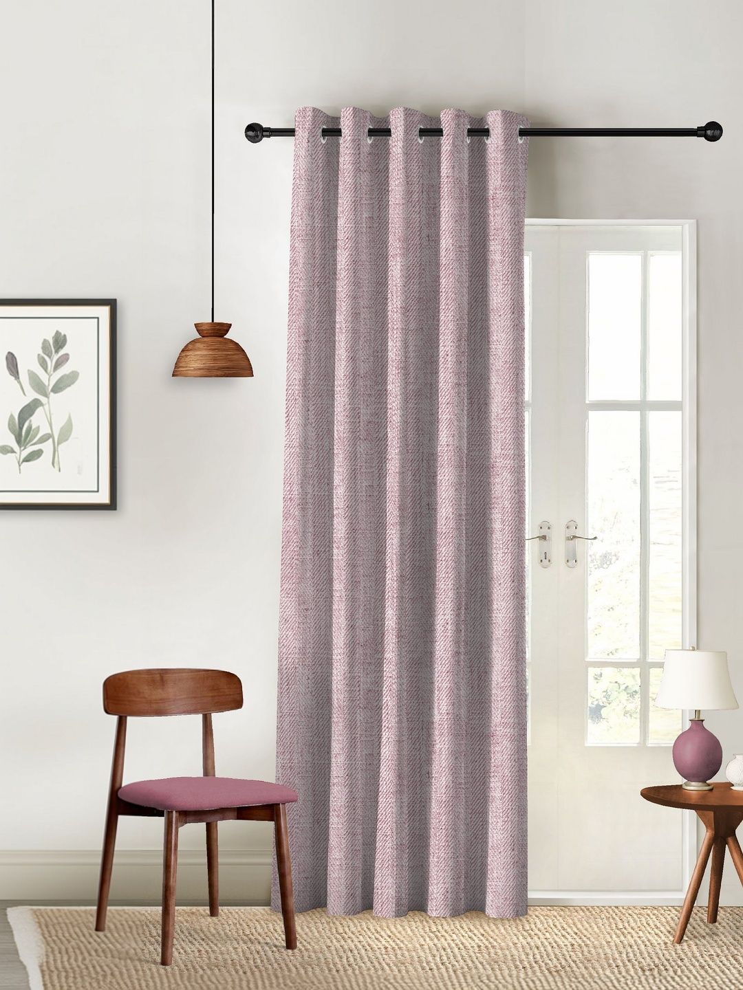 CASABLEU Textura Pink Blackout Curtain 9 Feet