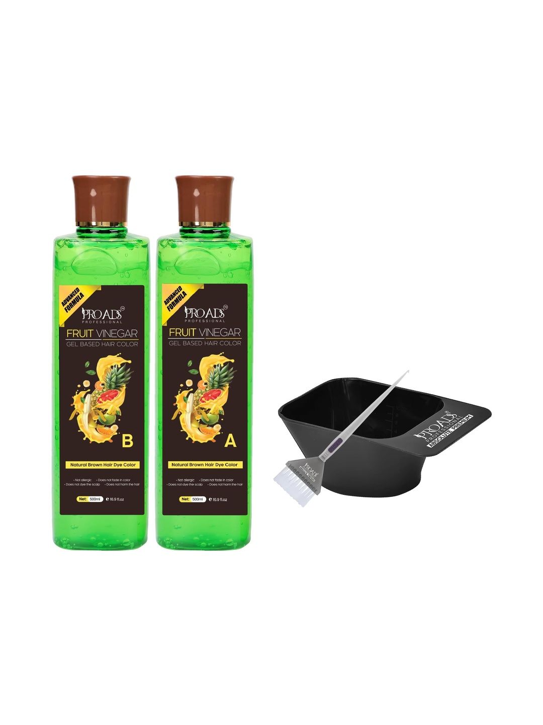 PRO ADS Set Of 4 Gel Based Hair Color- Black - 500 ml Each With Mixing Bowl & Brush
