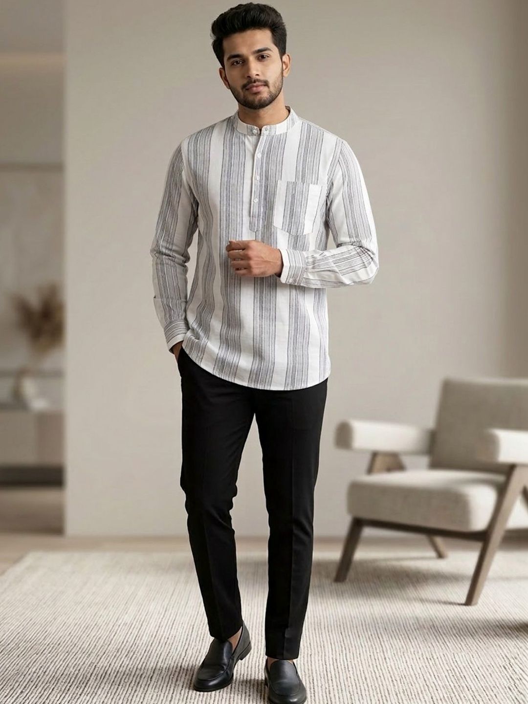 THE SOUL PATROL Soul Patrol Mens Cotton Printed Short Kurtas