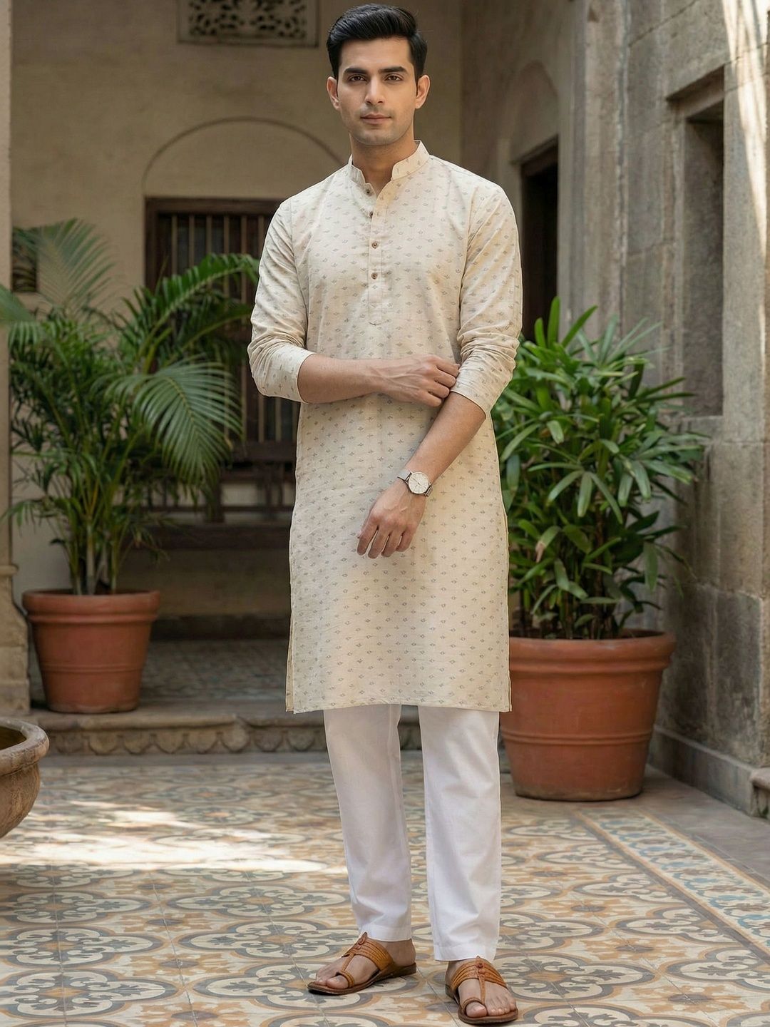 Excent Men Floral Printed Mandarin Collar Kurta