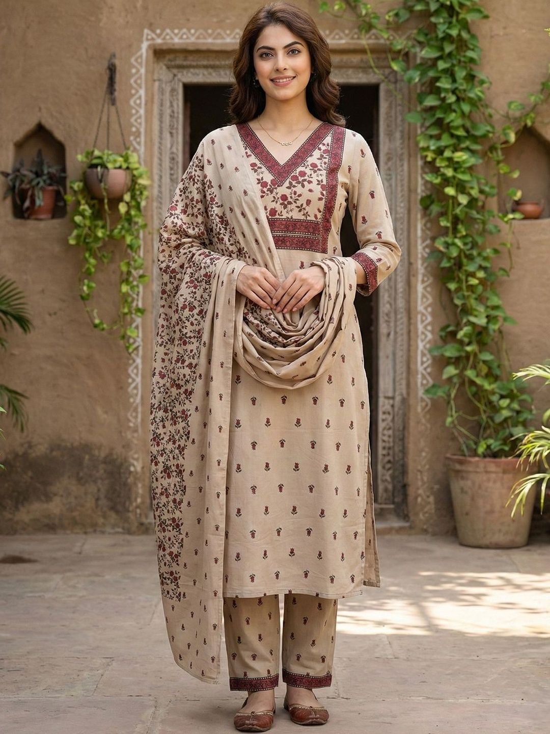 Anouk Women Ethnic Motifs Printed Regular Pure Cotton Kurta with Trousers & With Dupatta