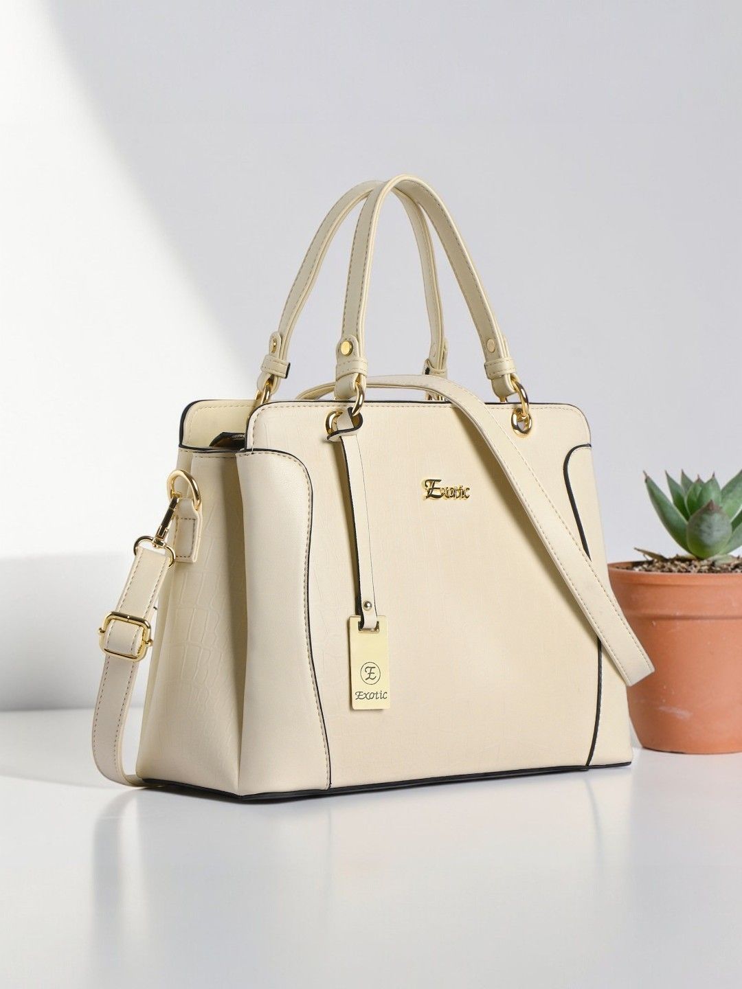 Buy Exotic Cream-Coloured PU Structured Handheld Bag - Handbags
