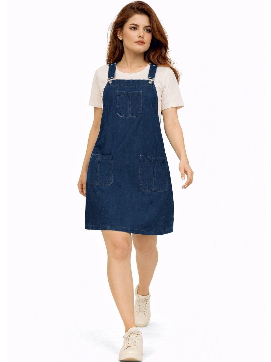 denim pinafore dress india Soft, , cute & everyday ready, A denim pinafore dress layered with  a white shirt