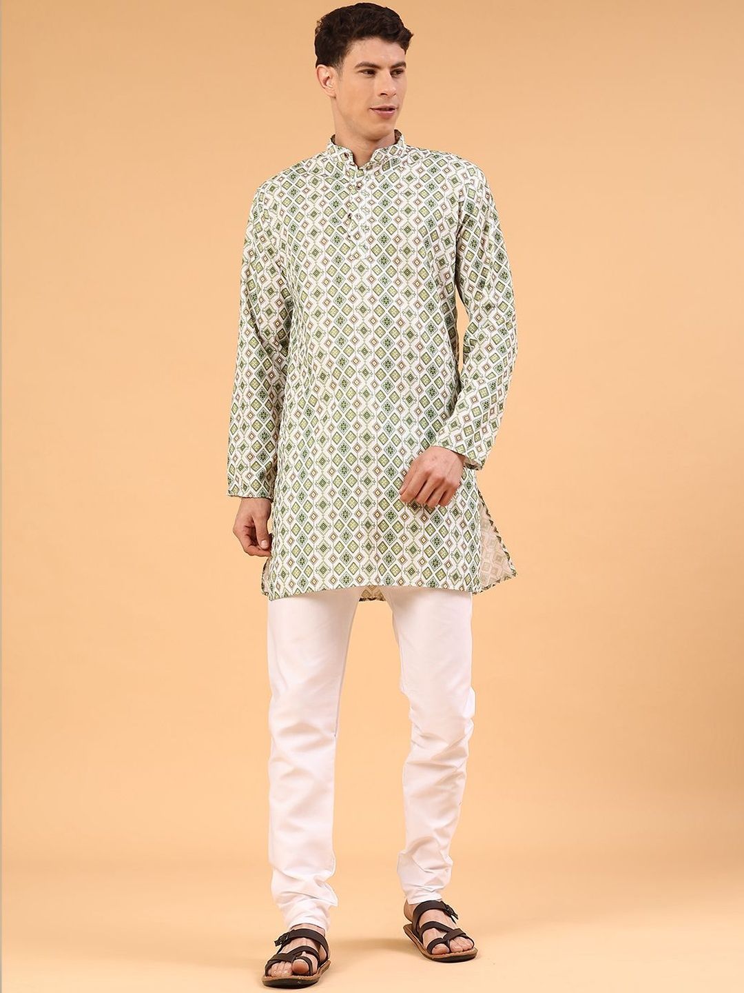 V-Mart Men Printed Polyester Mandarin Collar Kurtas