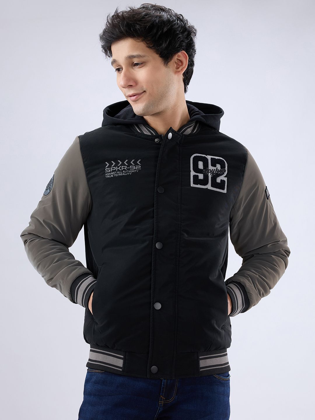 SPYKAR Colourblocked Bomber With Patchwork Jacket