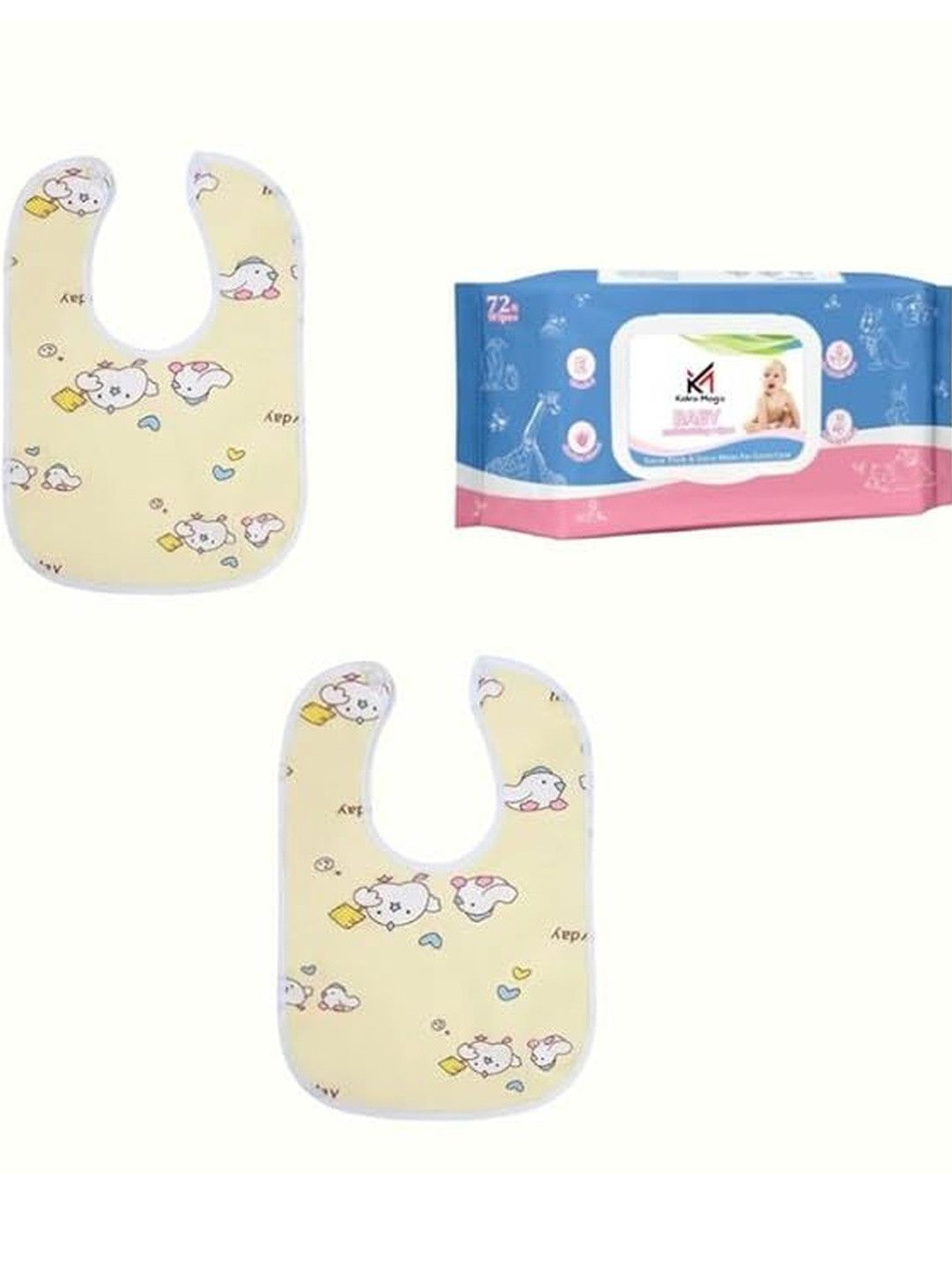 Kalra Magic Pack Of 3 Printed Kids Bibs With Wipes Packet deal from myntra