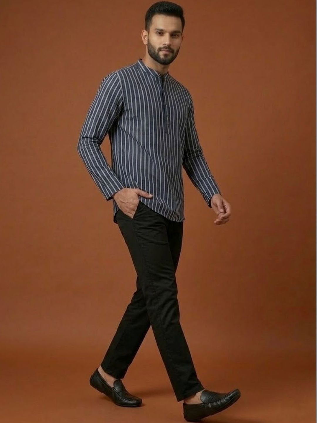 Anouk Rustic Men's Short Blue Cotton Kurtas