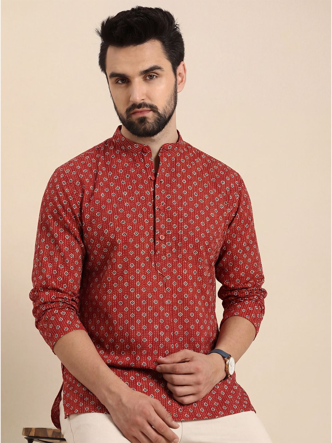 TATTVA Men Ethnic Motifs Printed Khadi Kurta