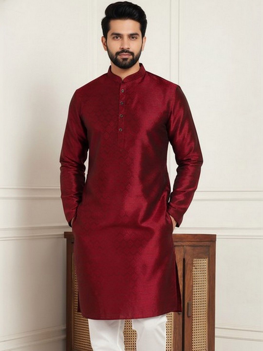 HERE&NOW Men Thread Work Grandeur & Majestic Artwork Jacquard Kurta