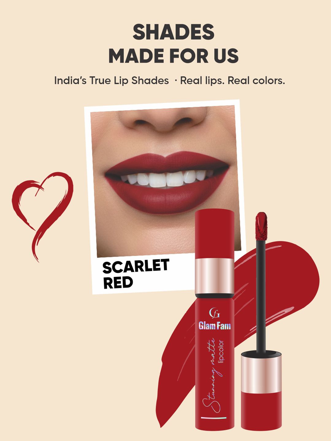 Buy GlamFam Stunning Matte Waterproof Lip Color- 5 ml- Scarlet Red
