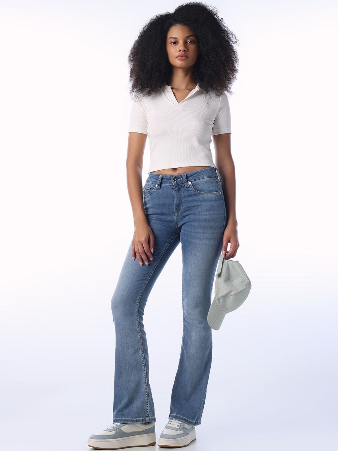 Women Straight Fit Jeans ONLY Women's Solid Straight Fit High-rise Blue Jeans