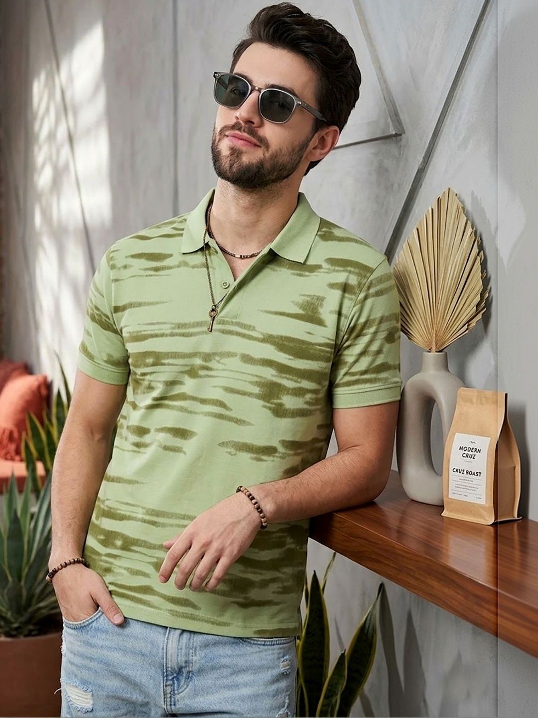 CLOUD COTTON Men Printed Polo Collar T-shirt