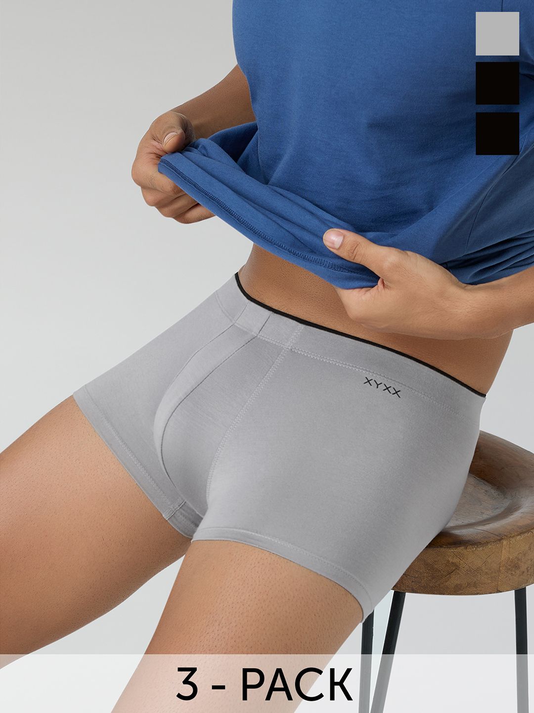 Buy XYXX Men Solid Pack Of 3 Uno IntelliSoft Micro Modal Trunk