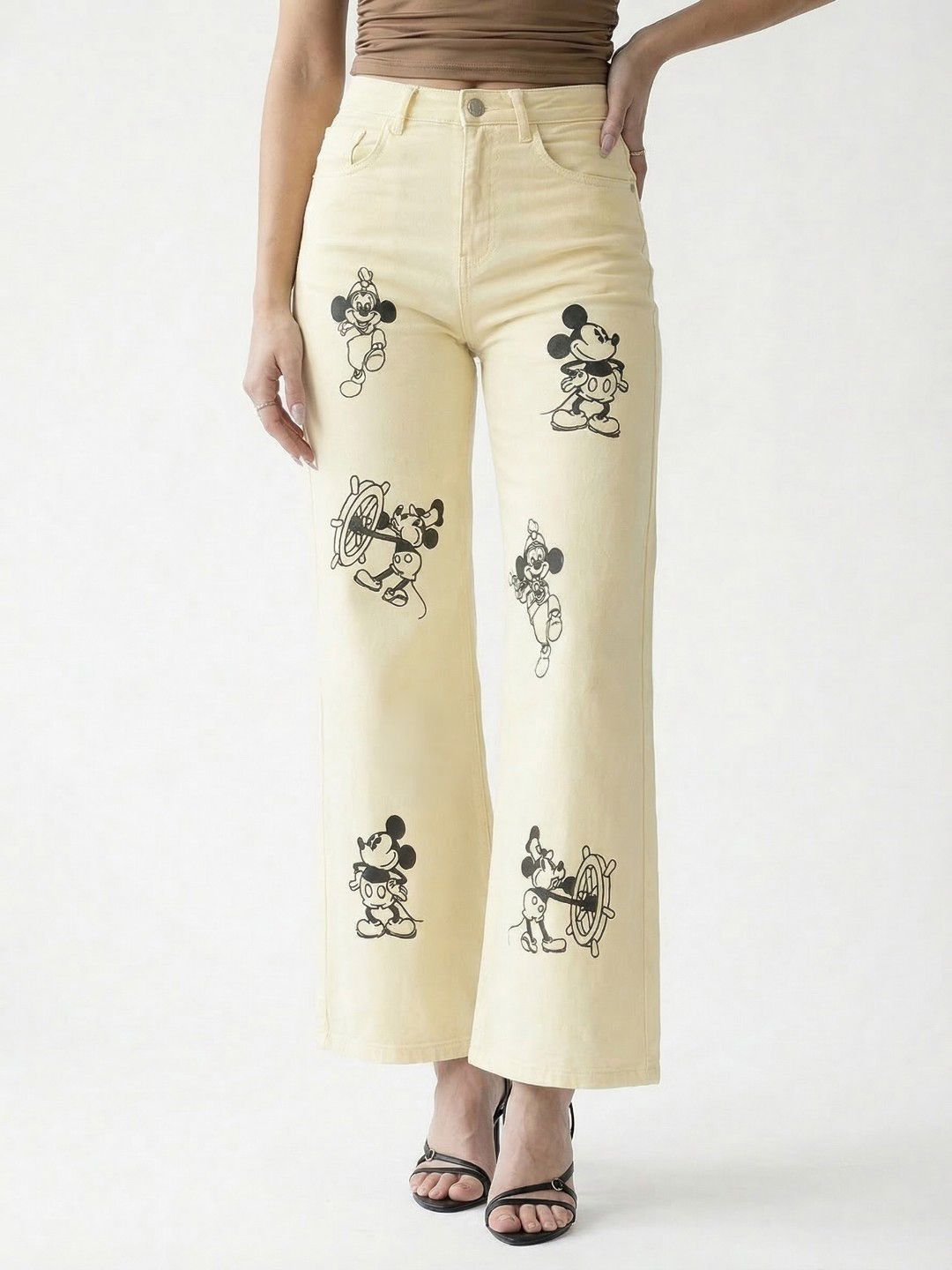Buy glitchez Women Wide Leg Mickey Mouse Printed Jeans - Jeans for