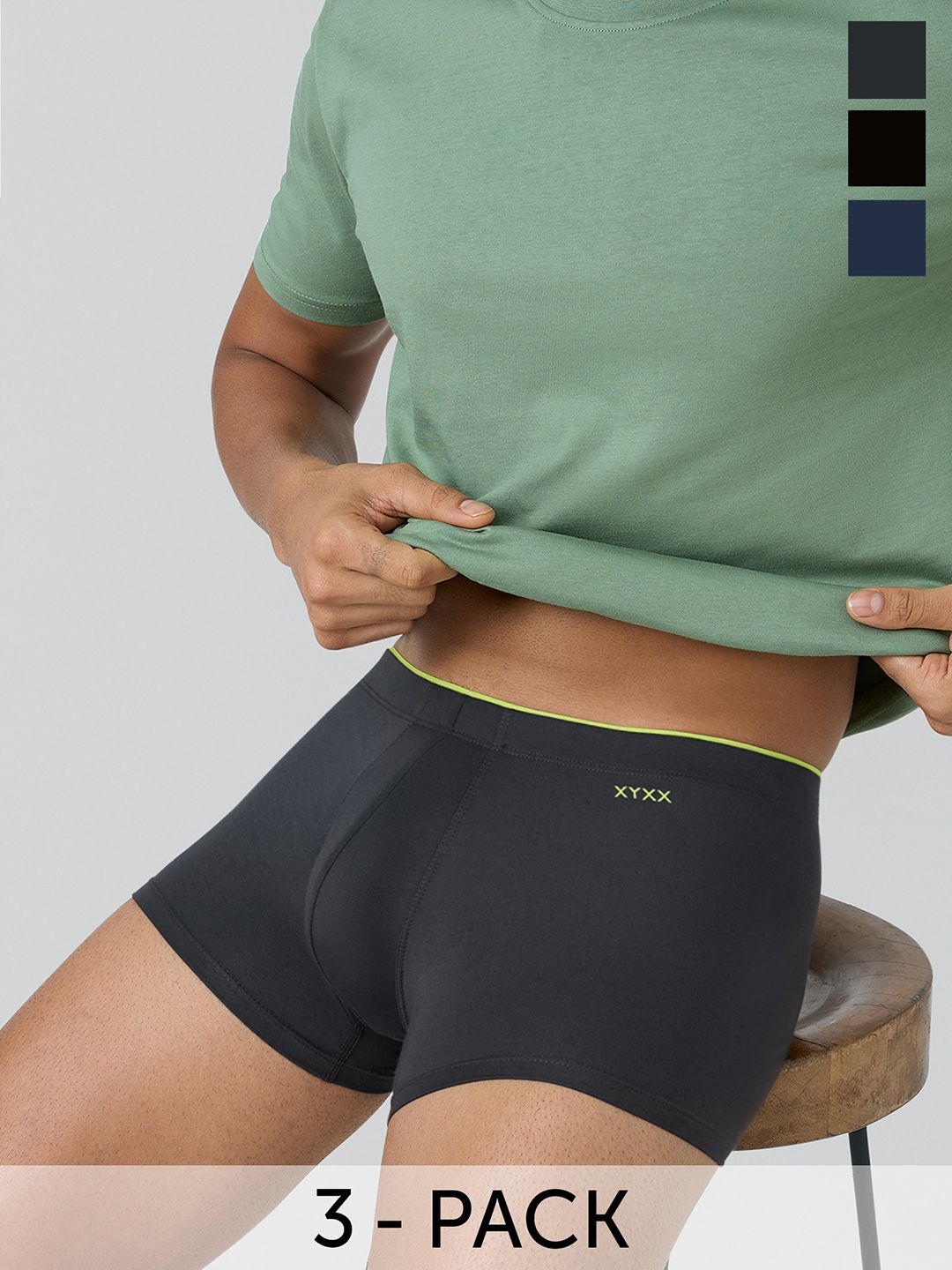 Buy XYXX Men Pack Of 3 Multicoloured Solid Trunks XYTRNK3PCKN516