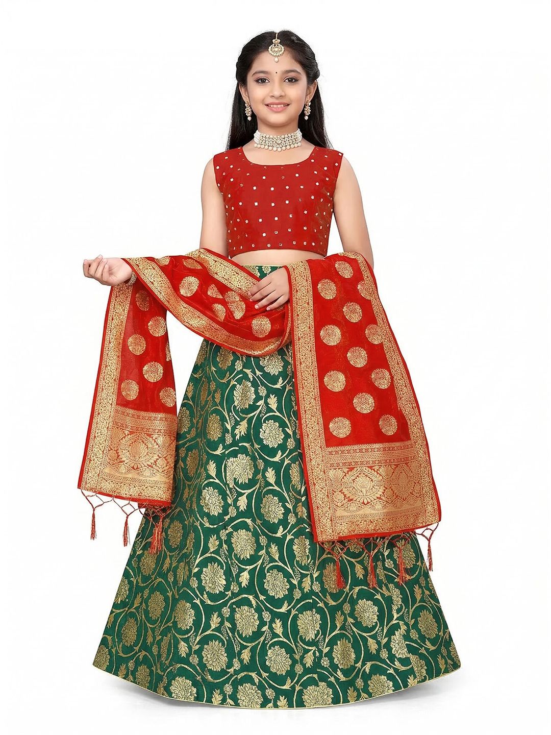 SHAVIDR ENTERPRISE Girls Embellished Mirror Work Semi-Stitched Lehenga Choli