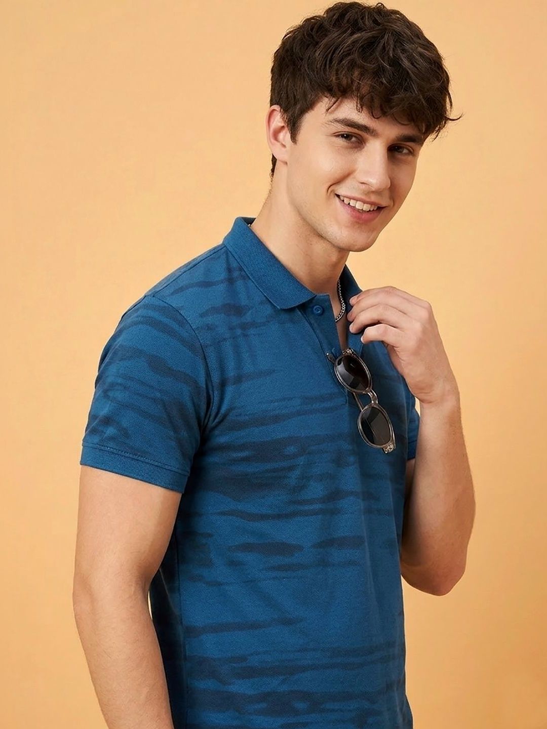 CLOUD COTTON Men Printed Polo Collar T-shirt