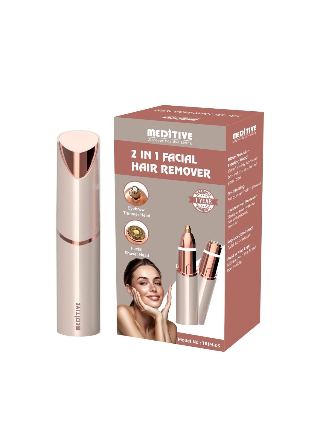 MEDITIVE 2 In 1 Women Facial Hair Remover & Eyebrow Trimmer