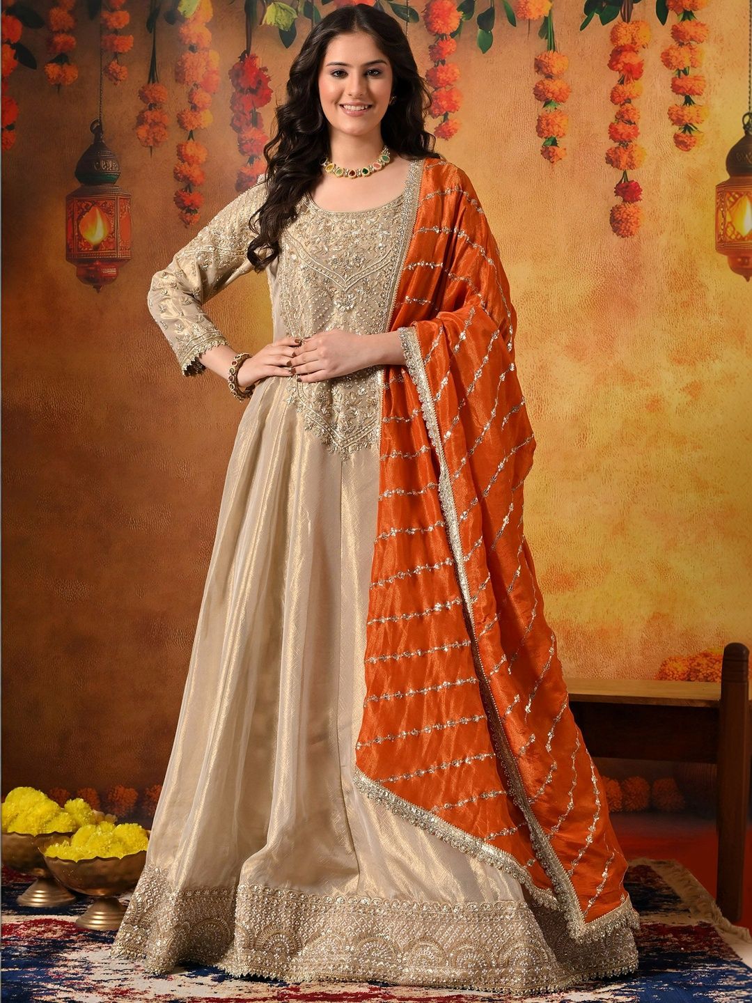 slim fit dress slacks Indian Dress Golden Premium Silk main image 0