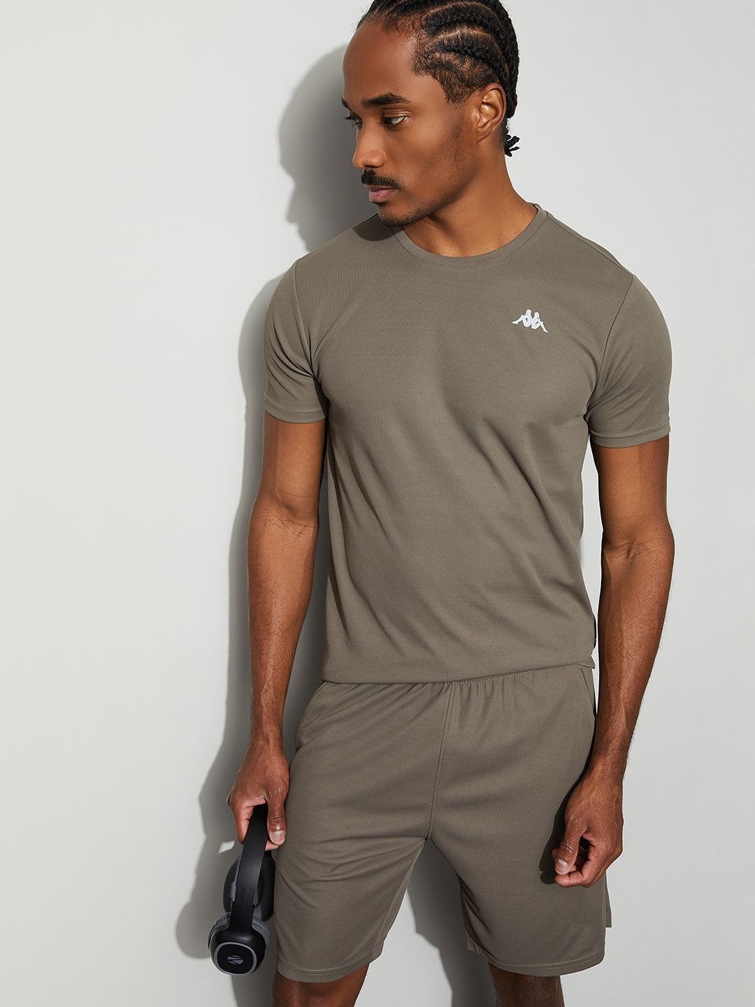 Kappa Men Khaki Solid Polyester Regular T Shirt Tshirts