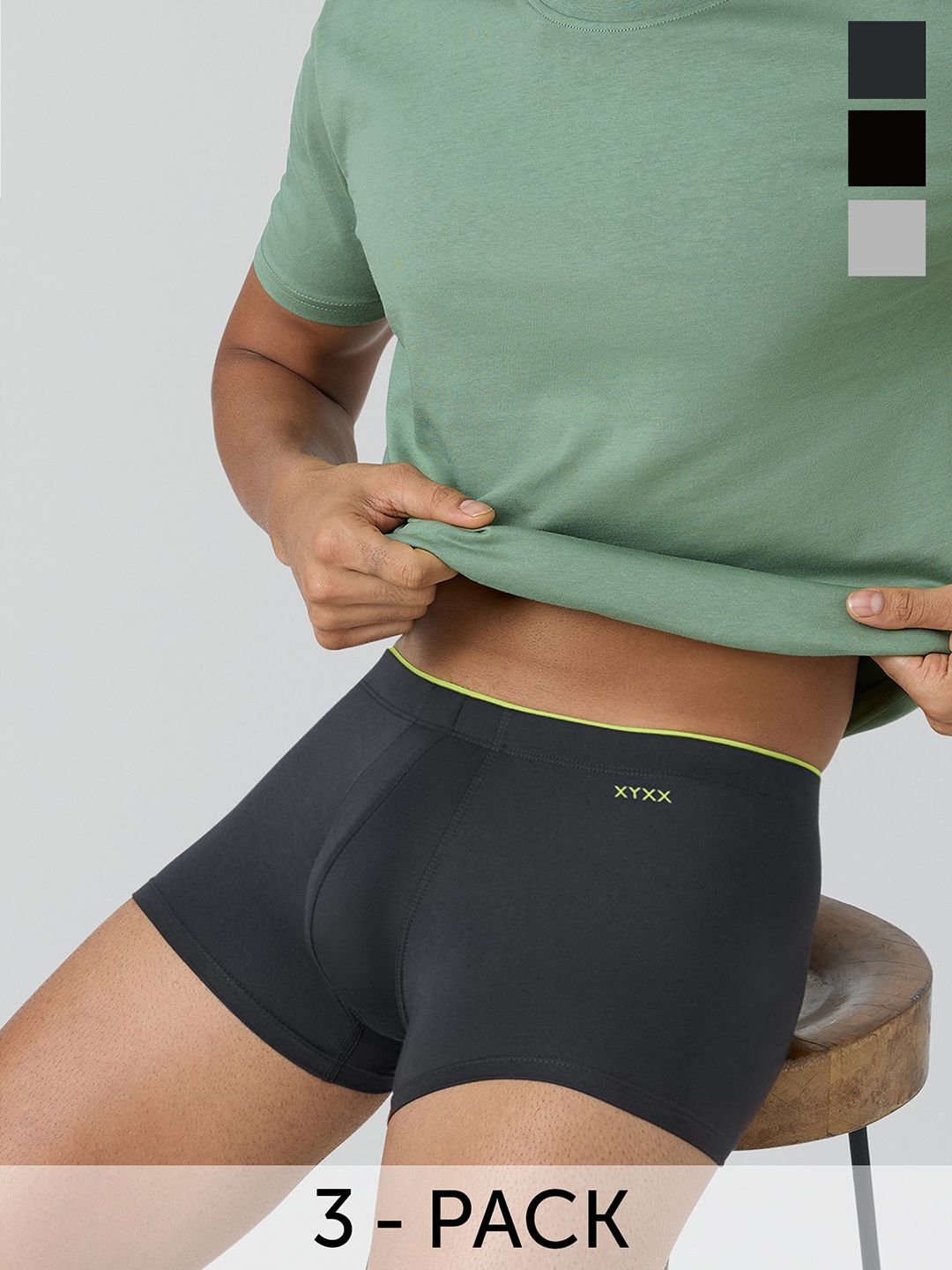 Buy XYXX Men Pack Of 3 Multicoloured Solid Trunks XYTRNK3PCKN516