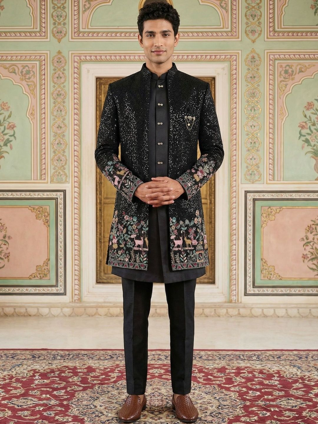 Jompers Embroidered Mandarin Collar Sherwani