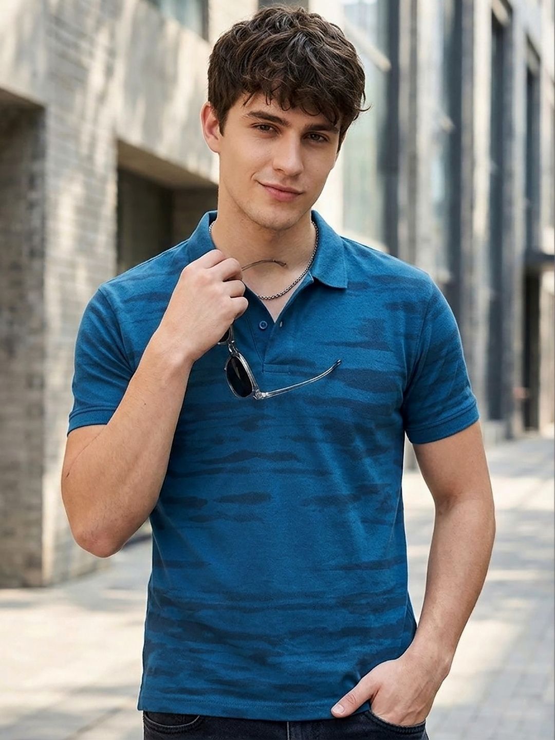 CLOUD COTTON Men Printed Polo Collar T-shirt