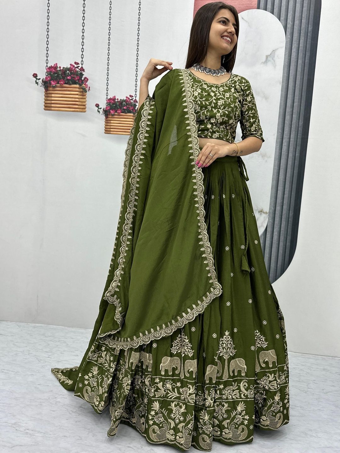 KRYSAL Embroidered Semi-Stitched Lehenga & Unstitched Blouse With Dupatta