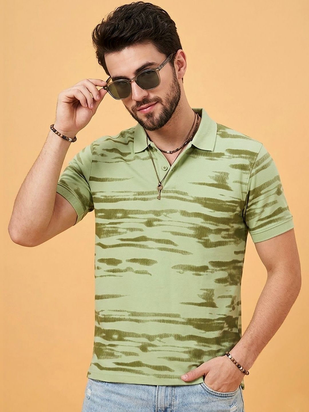 CLOUD COTTON Men Printed Polo Collar T-shirt
