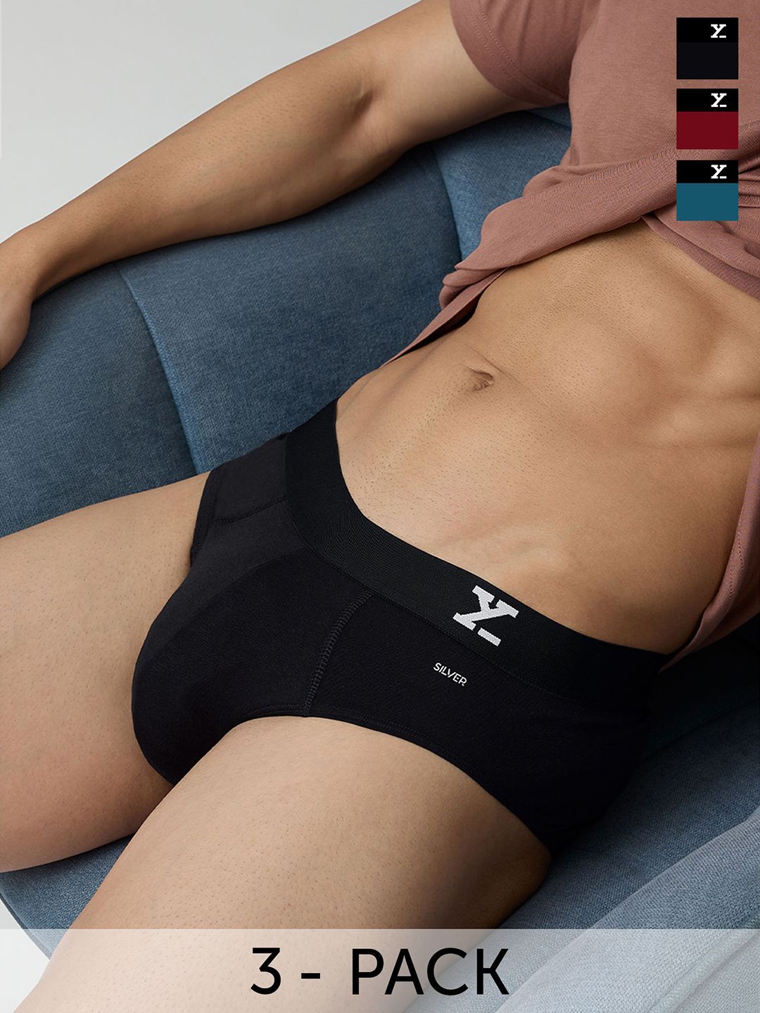XYXX Solid Silver Pack Of 3 Men Aero Combed Cotton Briefs XYBRF3PCKN517