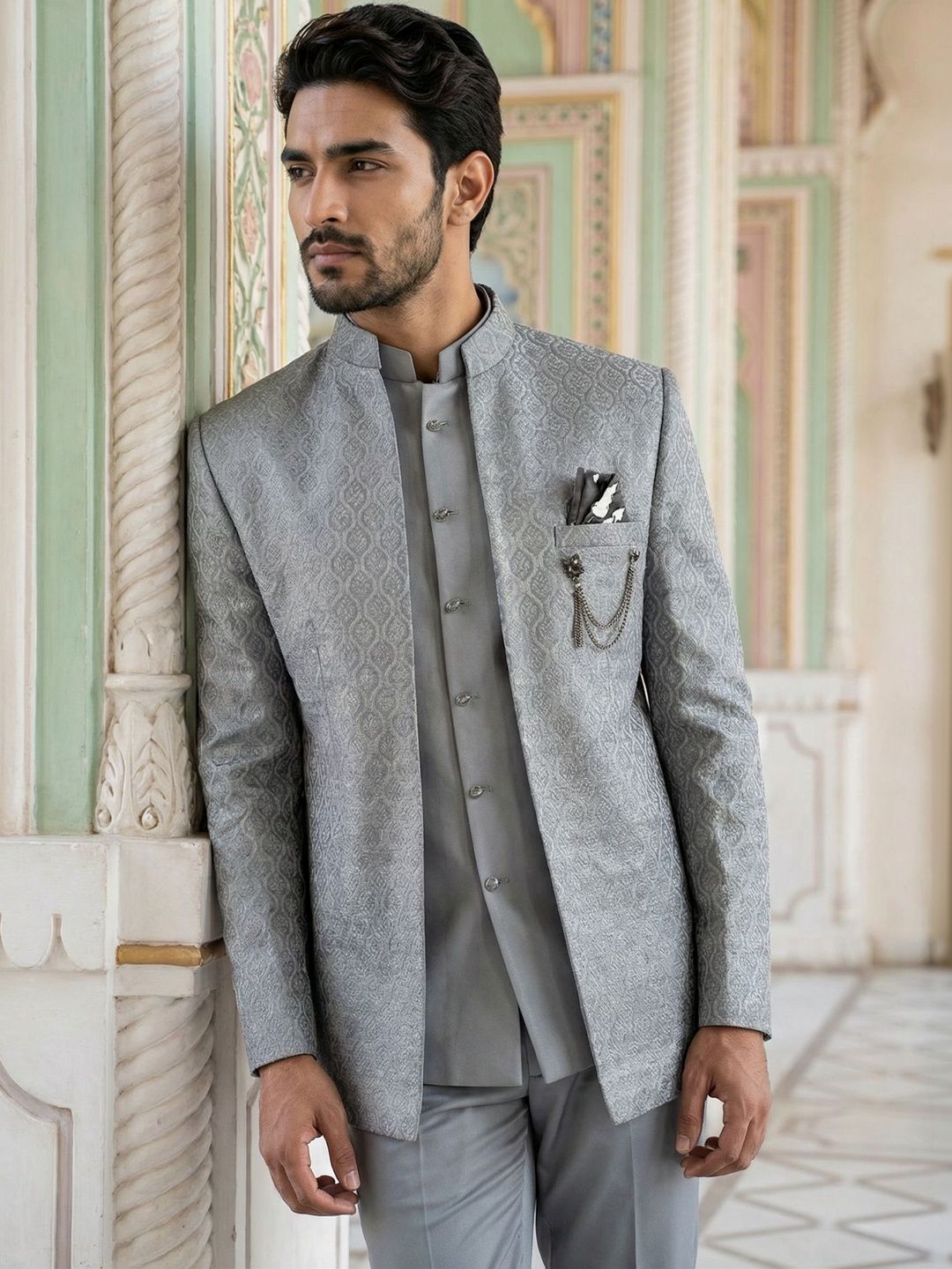 Jompers Embroidered Mandarin Collar Sherwani