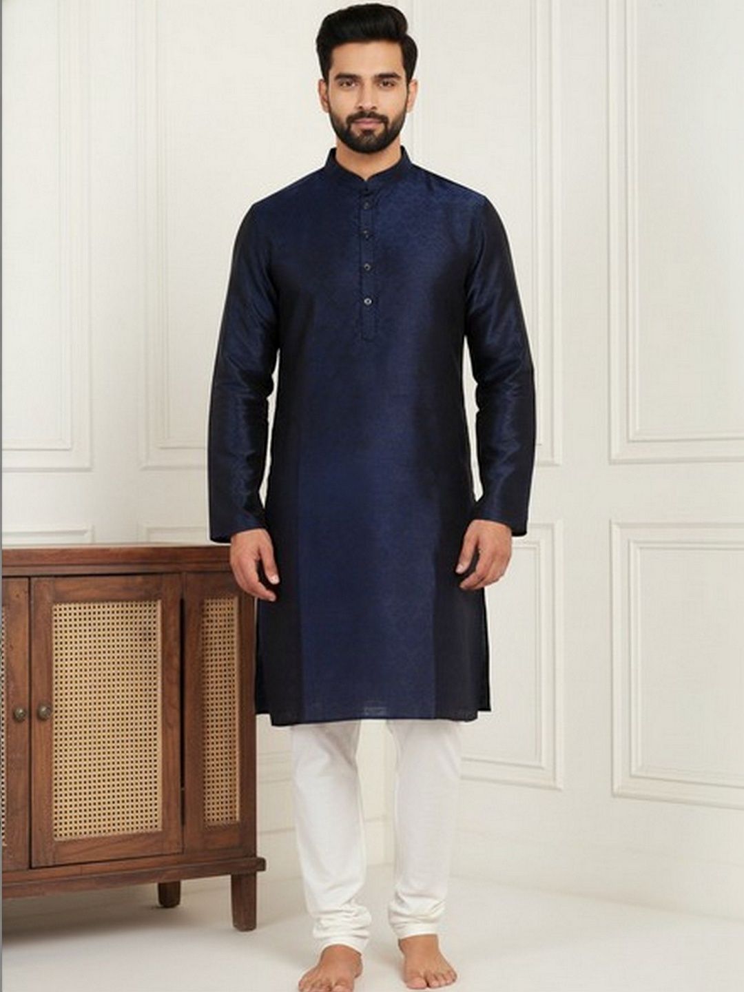 HERE&NOW Men Indigo Jacquard Straight  Kurta