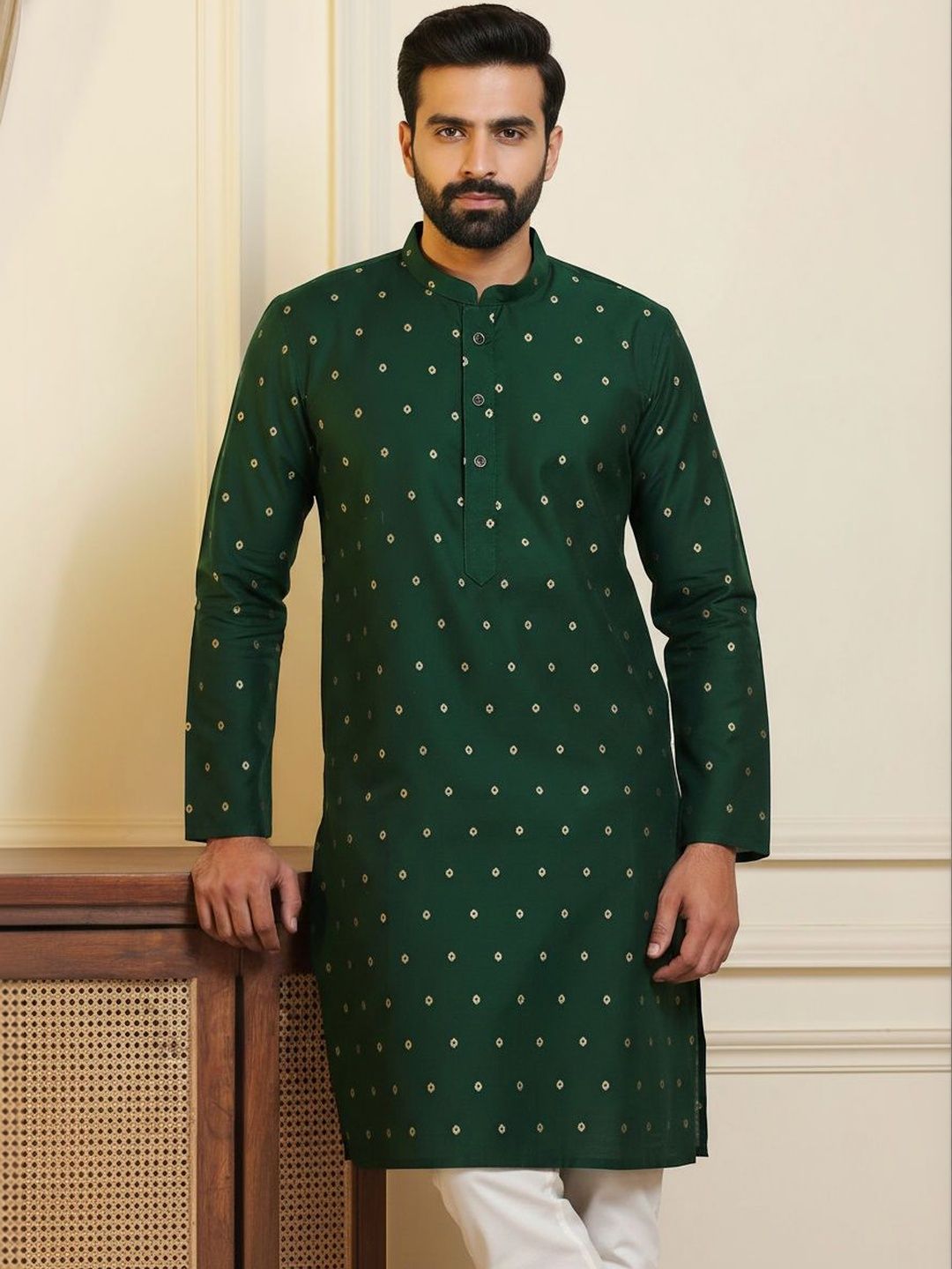 HERE&NOW Men Ethnic Motifs Embroidered Thread Work Grandeur & Majestic Artwork Kurta