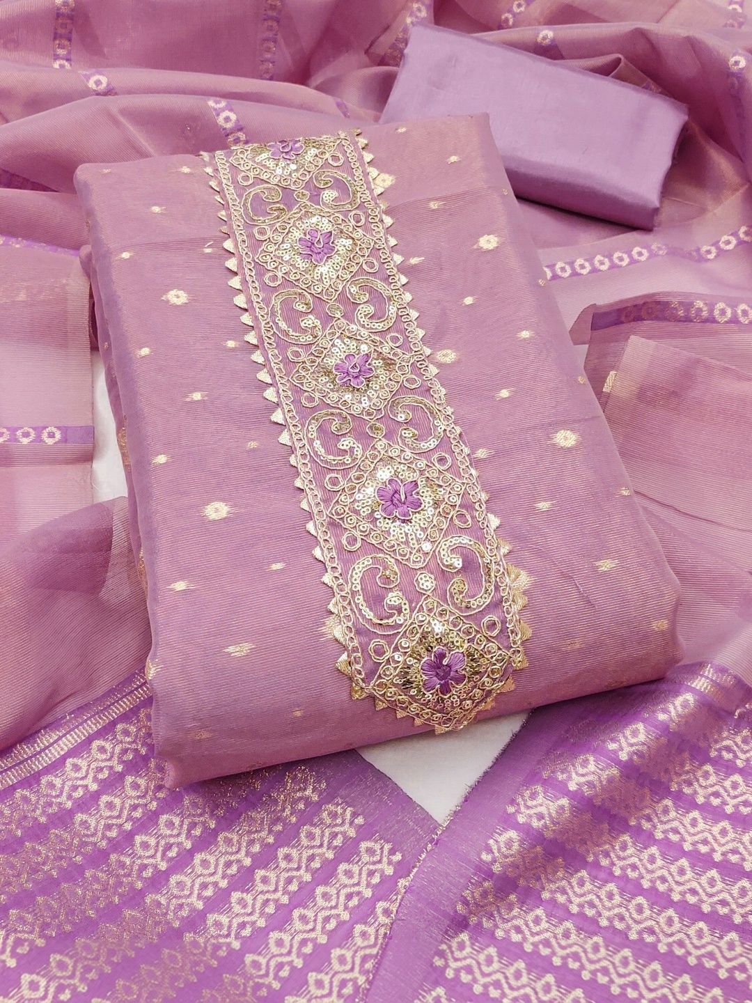 Dhaaga Ghar Lavender Simmer Silk Embroidery Work Unstitched Dress Material