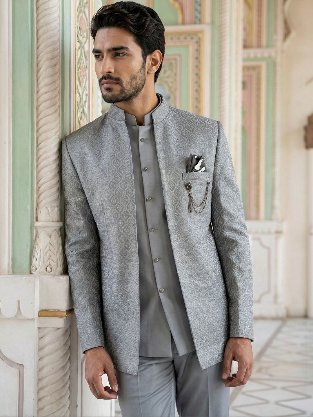 Jompers Self Design Mandarin Collar Sherwani