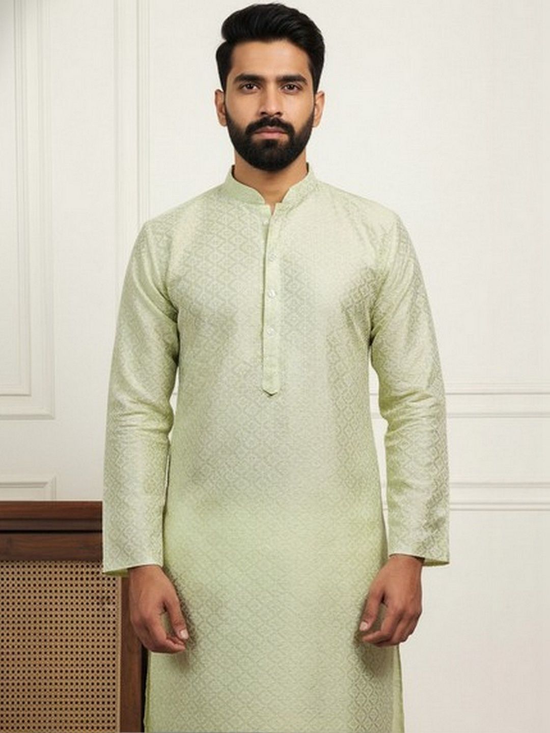HERE&NOW Men Long Sleeves Mandarin Collar Solid Kurta