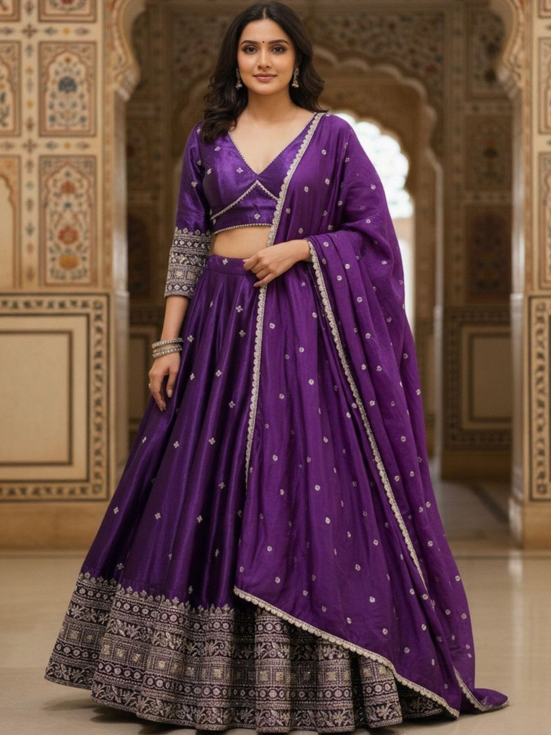 KRYSAL Embroidered Semi-Stitched Lehenga & Unstitched Blouse With Dupatta