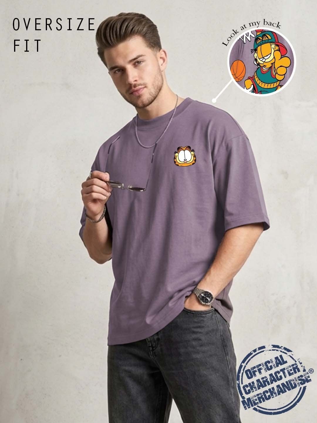 Kook N Keech X Minute Mirth Men Garfield Printed Drop-Shoulder Sleeves T-shirt