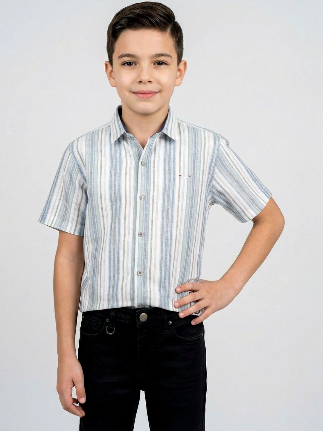 Monte Carlo Boys Standard Slim Fit Striped Casual Shirt